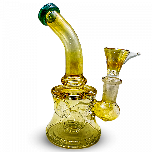 Sci-Fi Glass 9-Millimeter Gold Fumed Bent Neck Dab Rig #wp59 Mixed Artistic Heady Glass Hand Blown