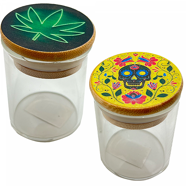 Cannabis-themed glass Jars with Bamboo Lids