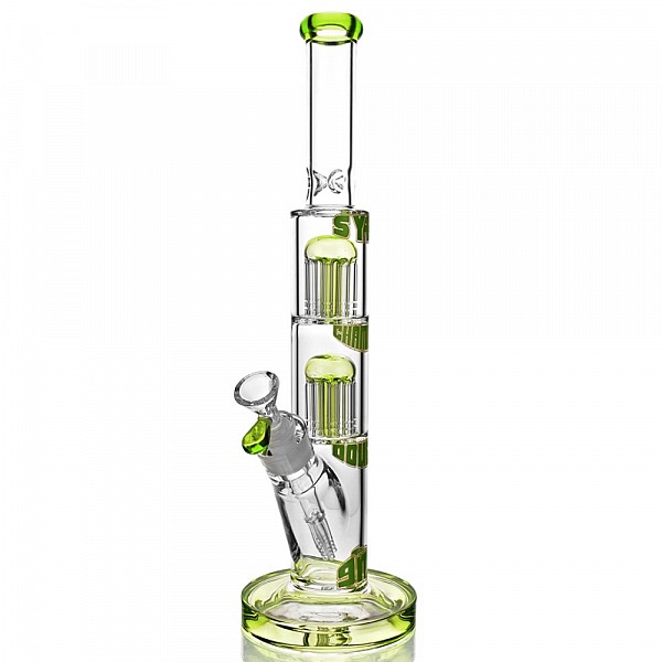 Double 8-Leg Tree Percolated Straight Tube with 4-Arm Diffuser Downstem #SF77 Slime Green